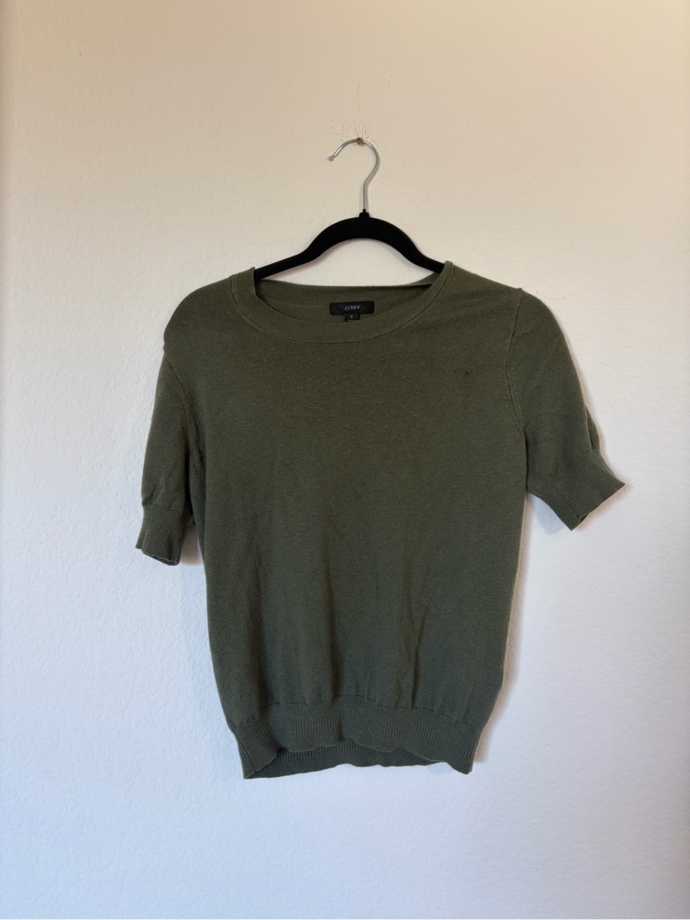 J. Crew Olive Short-Sleeve Crewneck Sweater